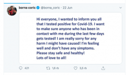 Tiga Petenis Dunia Positif Corona Saat Ikuti Pertandingan Ekshibisi yang Digagas oleh Novak Djokovic