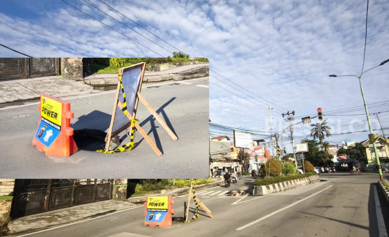 Bahaya Jalan Amblas di Dekat RSHD Samarinda, Pengendara Diminta Lewat Jalur Alternatif