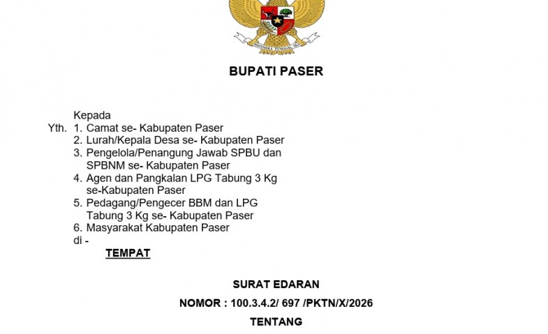 Pemkab Paser Terbitkan Edaran Penertiban Penjualan BBM dan LPG 3 Kg Bersubsidi   